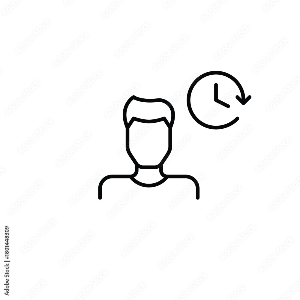 Obraz premium Male user and clock. Activity logs and availability status. Pixel perfect, editable stroke vector icon