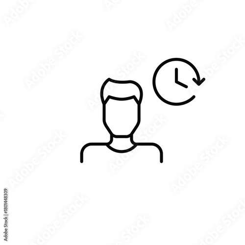 Male user and clock. Activity logs and availability status. Pixel perfect, editable stroke vector icon