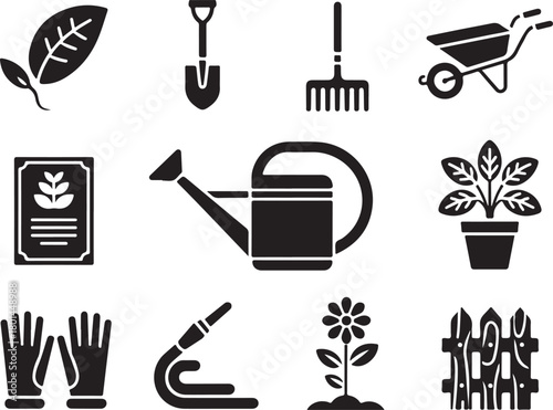 Gardening essentials icons for planting and growth