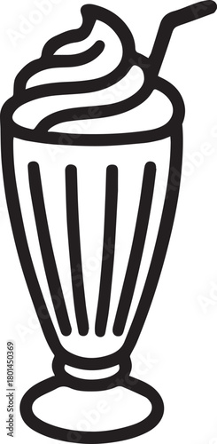 A refreshing and artistic milkshake stands tall, its foamy topping and classic straw hinting at a creamy delight. This line art captures the essence of a simple pleasure.