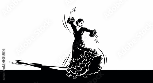 Flamenco dancer performing with shadow on stage