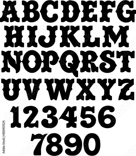 Wild Western Alphabet and Number Cowboy Font Vector