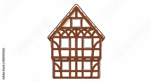 Traditional timber frame house with transparent background
