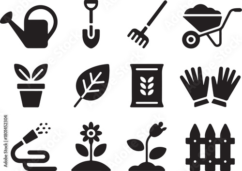 Gardening essentials icons for planting and growing