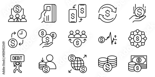 Financial Transactions Icon Set Money, Payments, and Transfers