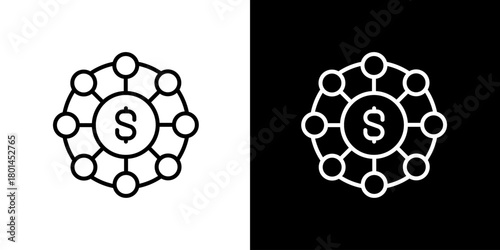 Simple line art icon representing a financial network, investment hub, or decentralized funding model