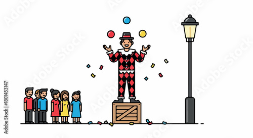 Street performer juggling balls with audience