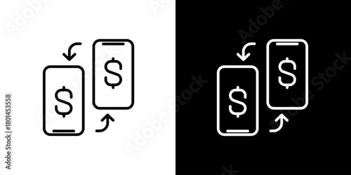 Mobile Payment Transaction Icons Representing Money Transfer Between Devices