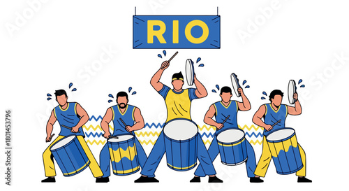 Rio carnival drummers playing percussion instruments