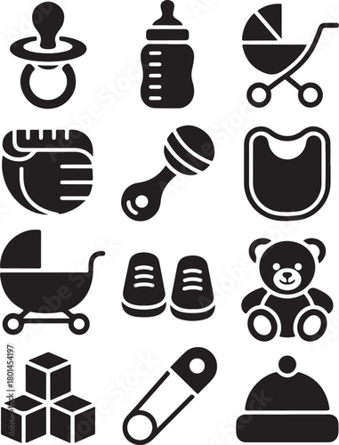 Baby essentials icons for new parent needs
