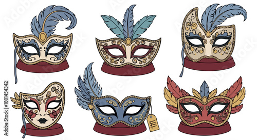 Venetian masks with feathers, colorful carnival masks