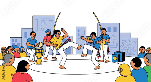 Capoeira performance with audience and musicians