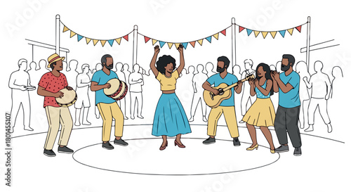 Music band performing on stage with audience