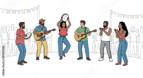 Band performing music outdoors with audience