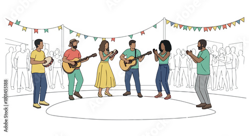 Musical band performing on stage with audience