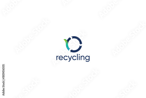 Letter r green leaf eco friendly recycling circular logo 