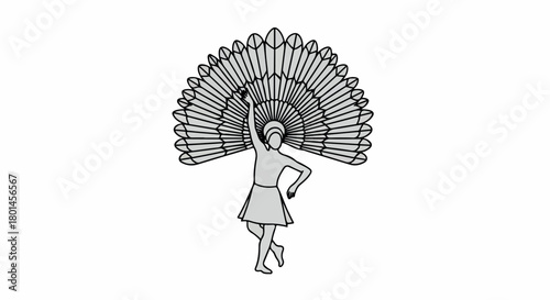 Woman dancer with peacock feathers with transparent background