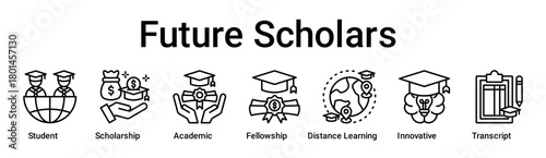 Future Scholars banner web icon vector illustration concept for education with icon of Student, Scholarship, Academic, Fellowship, Distance Learning, Innovative.