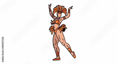 Carnival dancer in orange costume with transparent background