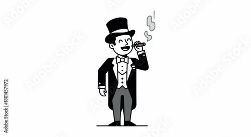 Gentleman with top hat smoking cigar with transparent background