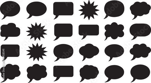 Twentyfour diverse speech bubble shapes display different communication styles against a white background