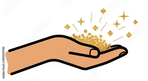 Hand holding gold nuggets with transparent background