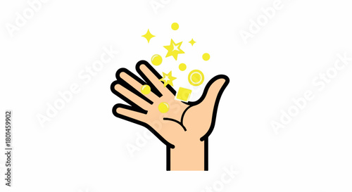 Hand catching stars and coins with transparent background