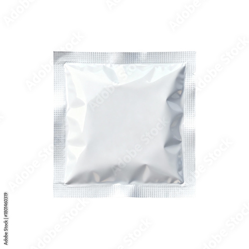 Blank White Foil Packet with Textured Edges on White Background empty