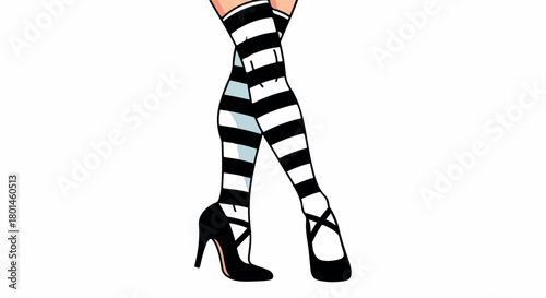 Striped leggings and heels fashion footwear with transparent background