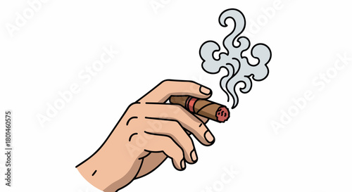 Hand holding cigar with smoke, isolated