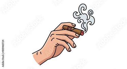 Hand holding cigar with smoke, isolated