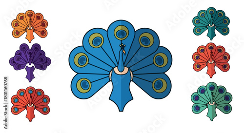 Colorful peacock feathers display with transparent background