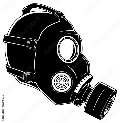 A black and white silhouette of a gas mask, black, gasmask, helmet, icon, illustration, mask, motorcycle helmet, profile, wear, against transparent background