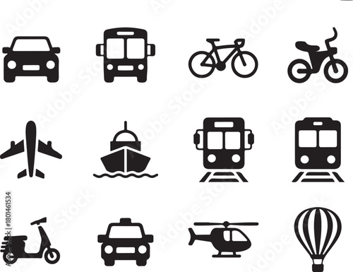 Diverse transportation icons for modern travel concepts
