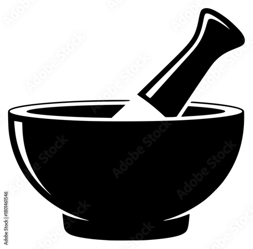 A black and white illustration of a mortar and pestle, black, bowl, icon, illustration, liquid, mortar, profile, tool, against transparent background