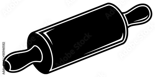A black and white silhouette of a rolling pin, black, bottle, cylinder, dough, icon, illustration, liquid, profile, roll, roller, rolling pin, scroll, tool, tube, against transparent background