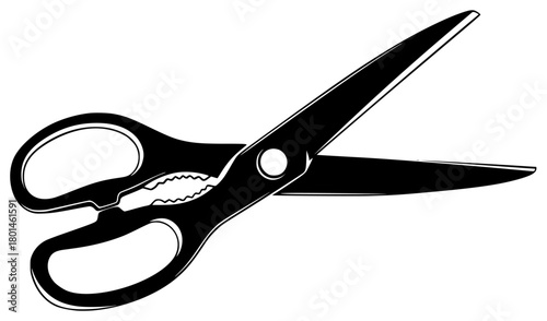 A black and white silhouette of a pair of scissors, black, handle, illustration, profile, scissors, shear, tool, against transparent background