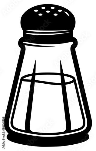 A black and white illustration of a salt shaker, black, grinder, icon, illustration, profile, salt, salt shaker, shaker, stool, against transparent background