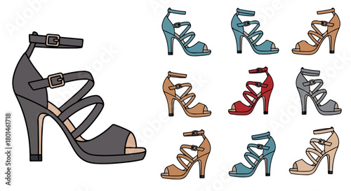 High heel sandals collection in various colors