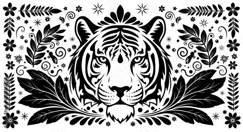 Bold tiger floral stencil art for striking designs and wall decor fun