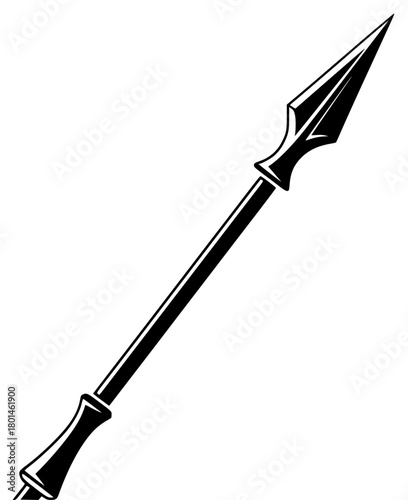 A black and white illustration of a spearhead, black, blade, dagger, handle, icon, illustration, profile, spear, sword, tool, weapon, against transparent background