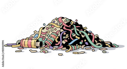 Pile of colorful tangled ribbons and string