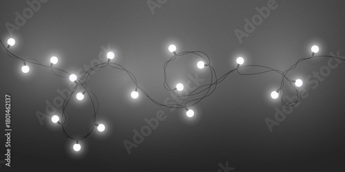 Glowing garlands. Bright bulbs and a subtle haze of light give the scene a warm, decorative look. New Year. EPS 10 vector.
