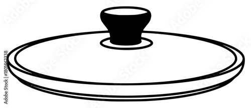 A black and white illustration of a round wooden top with a wooden handle, black, blanket, cooker, icon, illustration, kitchenware, lid, liquid, against transparent background