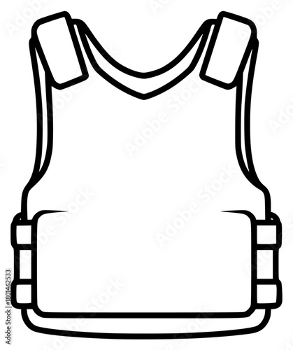 A black and white line drawing of a bulletproof vest, icon, illustration, pocket, vest, against transparent background