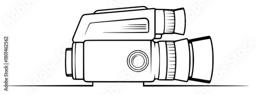 A line drawing of a video camera, equipment, illustration, lens, against transparent background