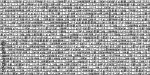 Glass square tiles seamless pattern. Reflective silver mosaic with shiny highlights and smooth beveled texture creating modern abstract grid. Transparent surface vector illustration.