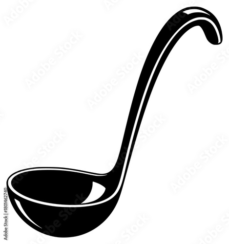 A black and white silhouette of a spoon, black, bowl, golf club, illustration, ladle, liquid, profile, scoop, spoon, against transparent background