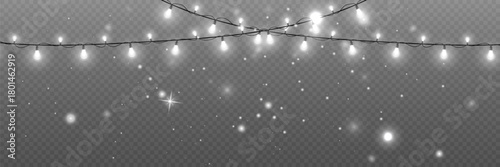 Glowing garlands. Bright bulbs and a subtle haze of light give the scene a warm, decorative look. New Year. EPS 10 vector.