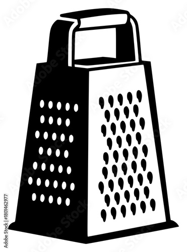 A black and white illustration of a cheese grater, black, grater, home appliance, icon, illustration, against transparent background